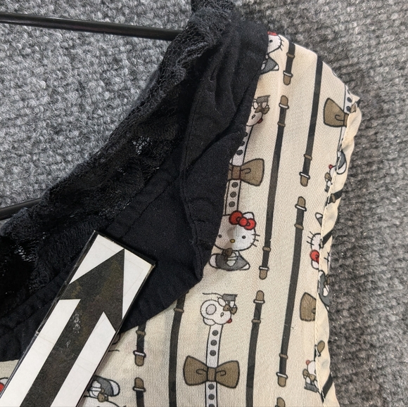 VTG SANRIO HELLO KITTY Print Blouse XL Sleeveless Lace Collar Sheer Tan Top - Picture 4 of 12
